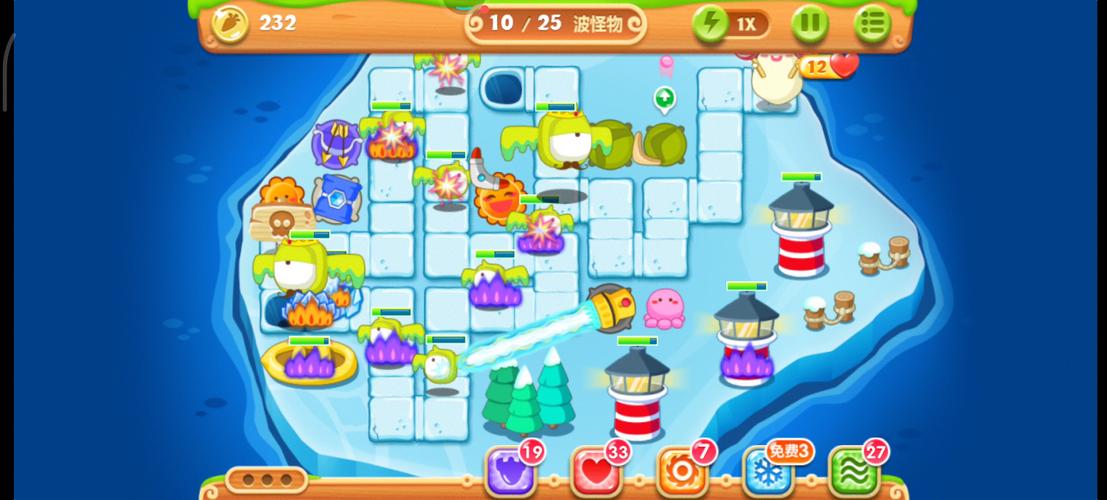 保卫萝卜2第24关金萝卜攻略：220秒内清理两个水坑布阵详解